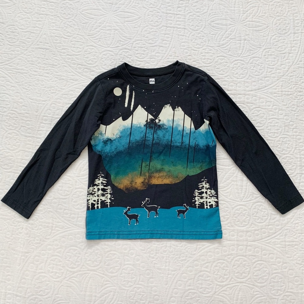 Tea Collection Kids' Northern‎ Lights Graphic Tee, Jet Black